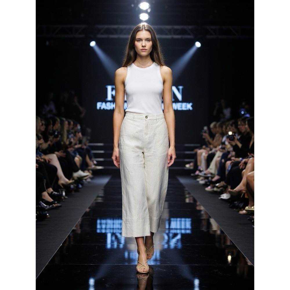 Joie Linen Cropped Wide Leg Pants Elastic Waist Pleated Relaxed Beach Resort